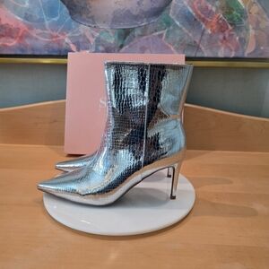 🔥SMASH SHOES Mid-Calf Silver Snake-Print Boots